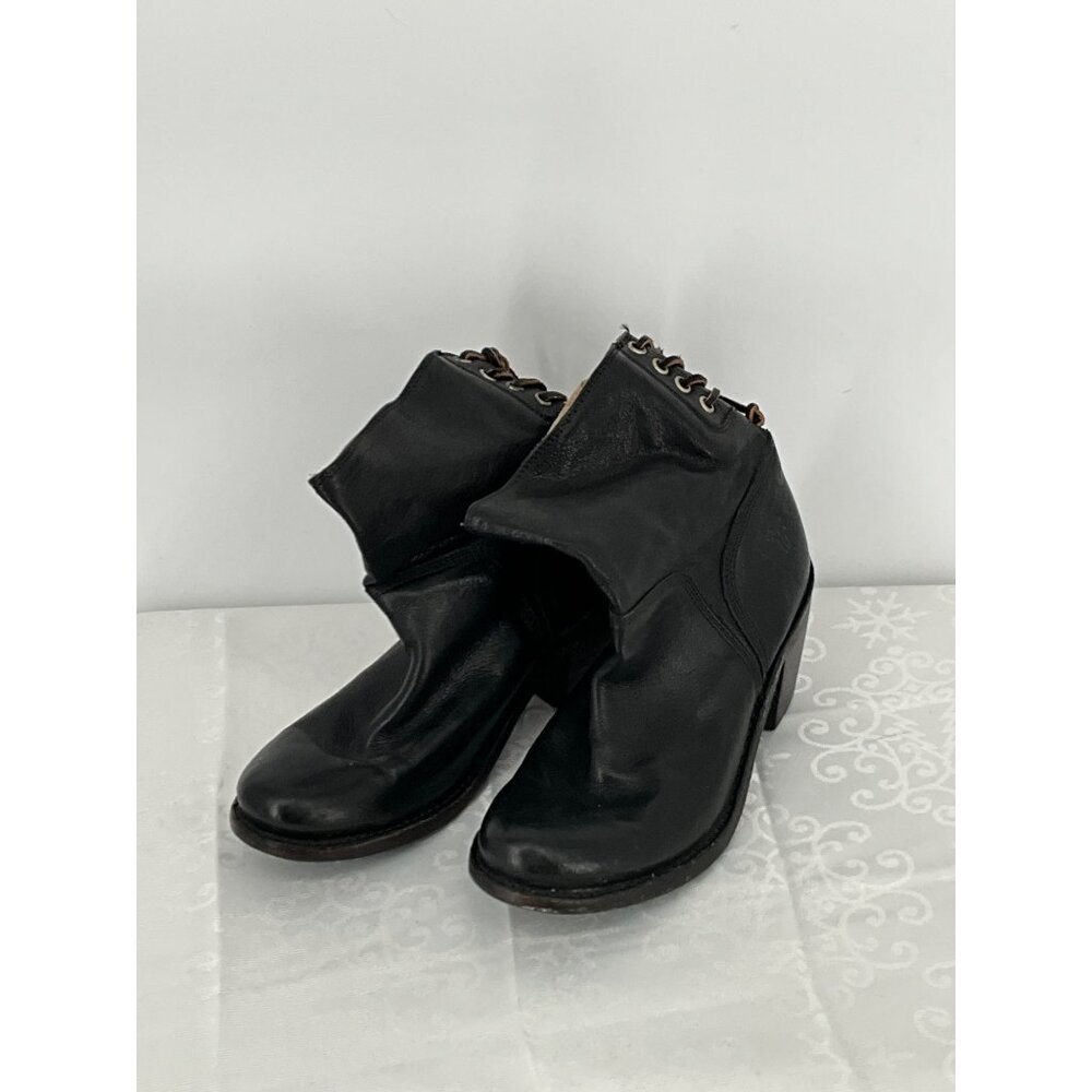 Frye Womens Black Leather Ankle Boots With Wooden Block Heel‎ Size 7.5